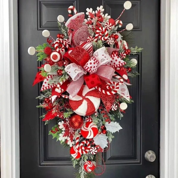 Christmas Candy Wreath Garlands Decor Front Door Wall Hanging Home Decoration