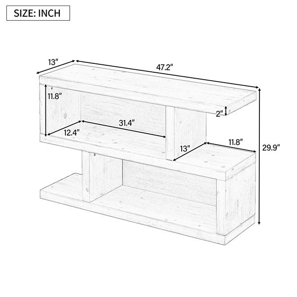 Retro Console Table with Symmetrical 2-Tier Open Shelf for Entryway and Living Room (Black)