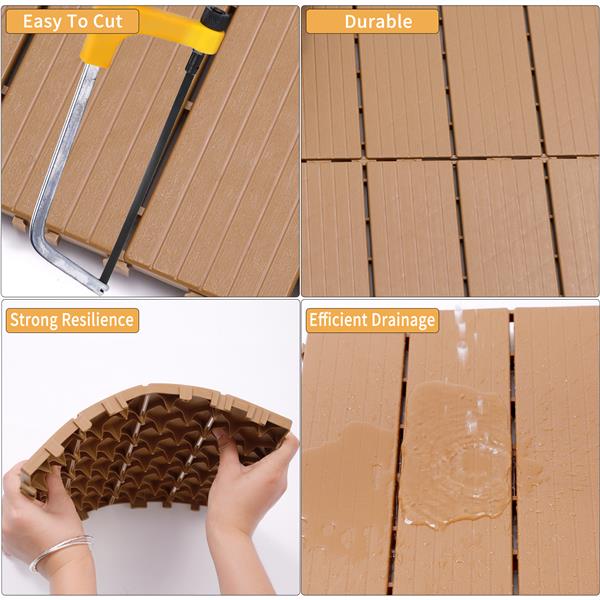 Plastic Interlocking Deck Tiles, 11.8"x11.8"(Pack of 44), Patio Flooring Outdoor Waterproof All Weather Use for Garden Poolside Front/Back Yard, Burlywood