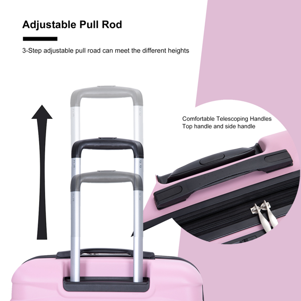 3 Piece Luggage Sets PC Lightweight & Durable Expandable Suitcase with Two Hooks, Double Spinner Wheels, TSA Lock, (21/25/29) Pink