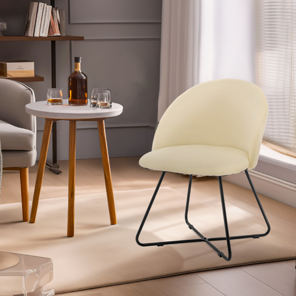 Schminktisch Stuhl, Lesesessel Bequem, Stilvoller Lounge & Cocktailsessel, Weicher Kleiner Sessel mit Metal Cross Leg, Polsterstuhl ohne Armlehnen für Wohnzimmer Schlafzimmer (Beige)