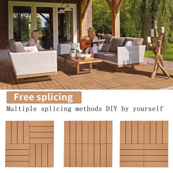 Plastic Interlocking Deck Tiles, 11.8"x11.8"(Pack of 44), Patio Flooring Outdoor Waterproof All Weather Use for Garden Poolside Front/Back Yard, Burlywood