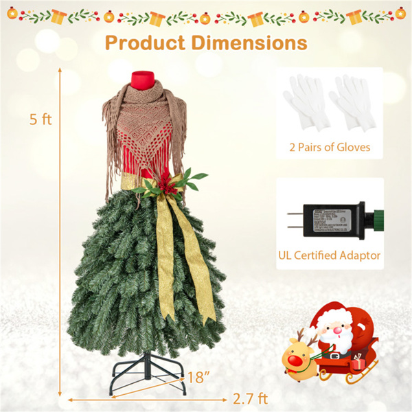 5 FT Pre-lit Mannequin Artificial Christmas Tree Dress Form