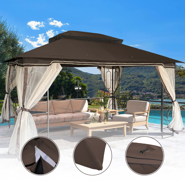 13x10 Ft Patio Double Roof Gazebo Replacement Canopy Top Fabric,Brown [Sale to Temu is Banned.Weekend can not be shipped, order with caution]