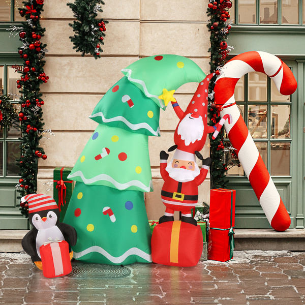 6 FT Lighted Christmas Inflatable Decoration, Inflatable Christmas Tree with Elf and Santa Claus, Funny Blow Up Yard Decorations with Built-in LED Lights for Holiday Party Front Yard Lawn Garden Decor