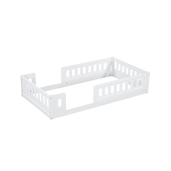 Wood Twin Size Platform Bed with Guardrail, White(Expected Arrival Time: 10.28)