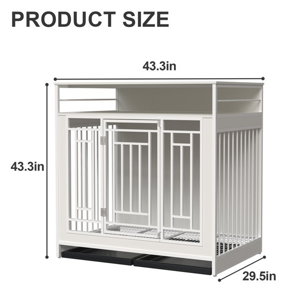 43.3 inch Dog Cage Furniture for Large Dogs,Wooden Dog Crate with Divider,Double Door Dog Kennel with Storage Shelf,Heavy Duty Dogs Decorative Pet House for Large Medium Dogs