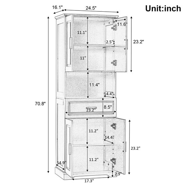 Tall Bathroom Cabinet with Four Doors, Large Storage Space Open Shelve, Upper Storage Cabinet, Black