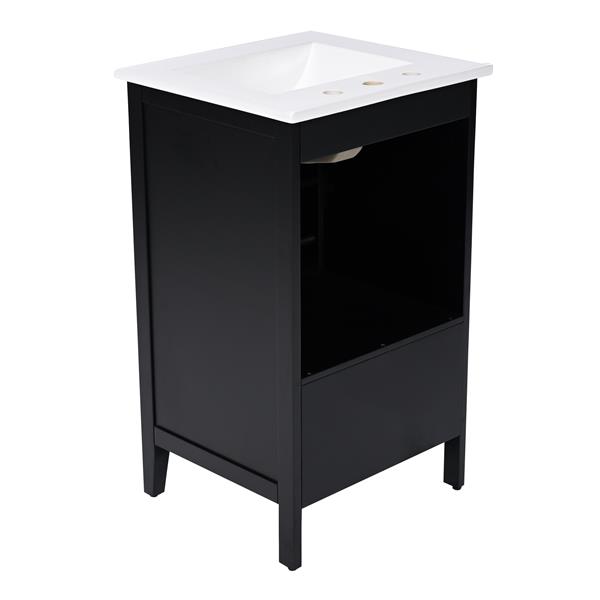 20" Bathroom Vanity with Sink, Bathroom Cabinet with Two Doors, Door Shelf Storage and Adiustable Foot Pads, A Drawer, Black