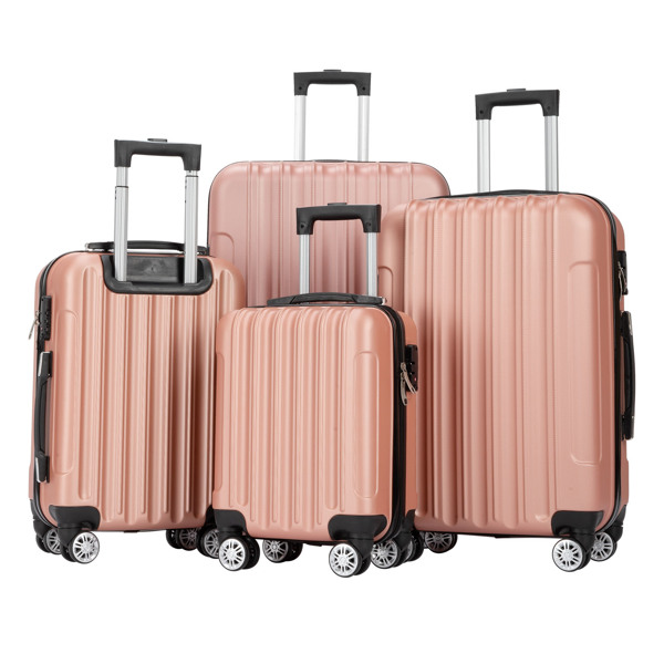 4 Piece Luggage Sets, 16/20/24/28" ABS Durable Suitcase Sets Double Wheels TSA Lock, Rose Gold