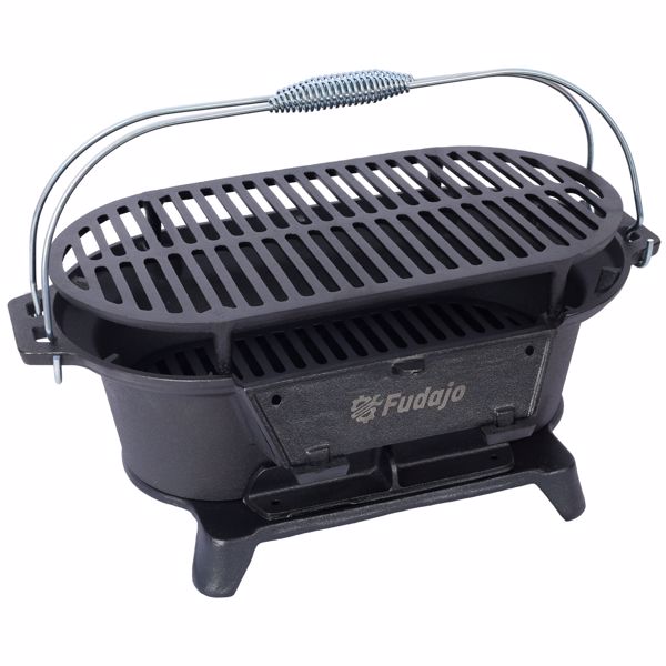 Oval Cast Iron Grill Outdoor, Portable Charcoal Grill and Tabletop Cast Iron Skillet - 100% Cast Iron, Enameled, Durable, Small Charcoal Grill, Camping Stove, Hibachi Grill 