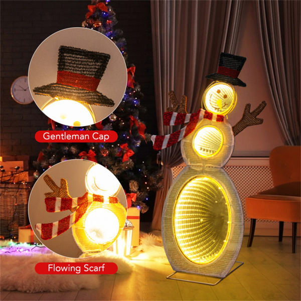 Christmas Decoration Lighted Snowman with LED Lights and Metal Stand