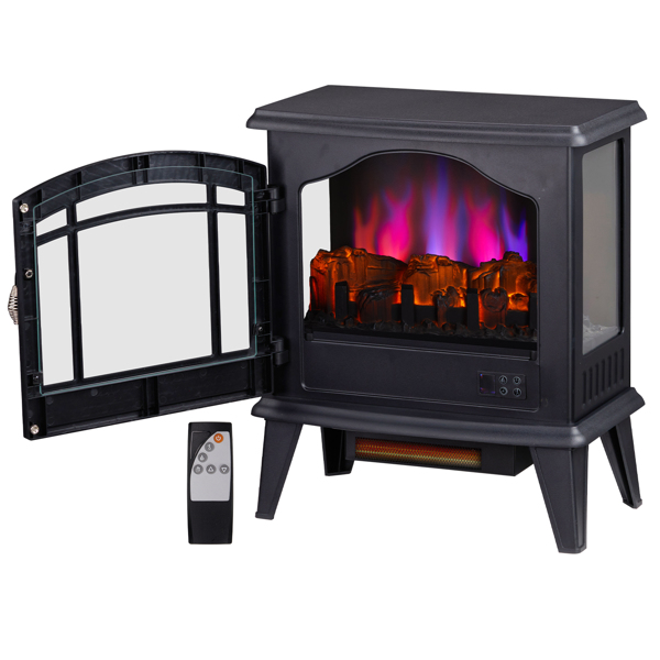 ZOKOP 20" Electric Fireplace Stove, Freestanding Indoor Fireplace Heater with 3-Level Dimmable Flame Effect and 8H Timer, Remote Control, 1400W, Black