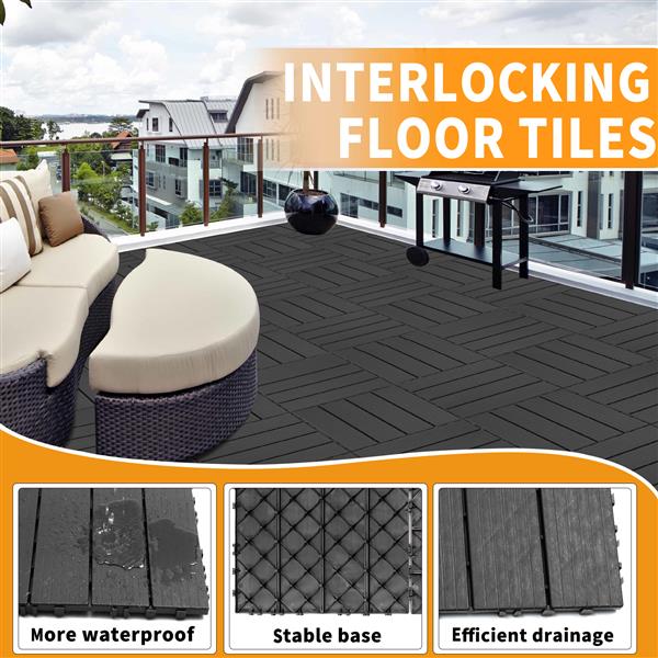 Plastic Interlocking Deck Tiles, 11.8"x11.8"(Pack of 44), Patio Flooring Outdoor Waterproof All Weather Use for Garden Poolside Front/Back Yard, Light gray