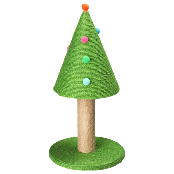 25in Christmas Tree Scratching Post, Cute Cat Scratcher with Natural Sisal Covered Frame & Colorful Little Balls for Indoor Cats