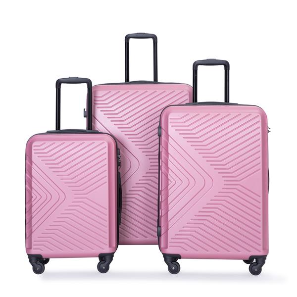 3 Piece Luggage Sets ABS Lightweight Suitcase with Two Hooks, Spinner Wheels, TSA Lock, (20/24/28), Pink