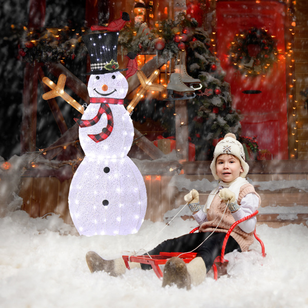 Lighted Snowman Christmas Yard Decorations, Pre-lit Snowman and Birds with 170 LED White Lights and Stakes for Xmas Outdoor Holiday Indoor Decor Lighted Holiday Displays