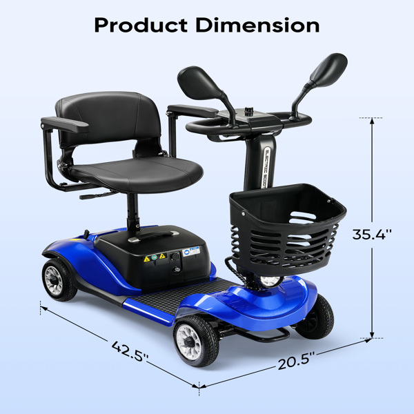 Foldable Electric Mobility Scooter with Light and Basket – Compact 4-Wheel Travel Wheelchair for Easy Mobility and Perfect Christmas Gift