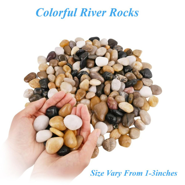 18 lbs Decorative Garden Stone Outdoor Landscaping, Walkways, Yard, 1-3 inch Large Polished River Rocks for Plants Pots, Vases, Crafts