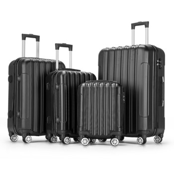 4 Piece Luggage Sets, 16/20/24/28\\" ABS Durable Suitcase Sets Double Wheels TSA Lock, Black