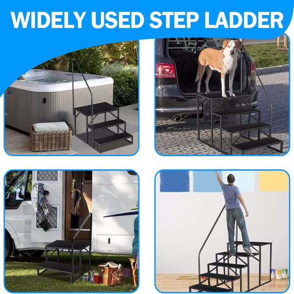 5 Stufen Leitern mit Griff, RV Trittleiter Haustiertreppe, Standtreppe Hocker Kinder aus Stahl Max 300kg, Haushaltsleiter für Spa/Hof/Mobile Home