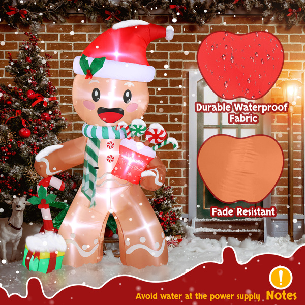 7.9 FT Lighted Christmas Inflatable Decoration, Inflatable Gingerbread Man Outdoor Decoration, Funny Blow Up Yard Decorations with Built-in LED Lights for Holiday Party Front Yard Lawn Garden Decor