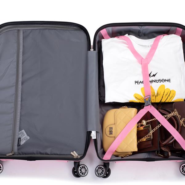 Hardshell Suitcase Spinner Wheels PP Luggage Sets Lightweight Durable Suitcase with TSA Lock,3-Piece Set (20/24/28) ,Pink