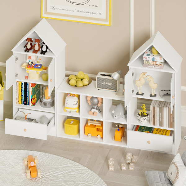 Versatile Children's Bookshelf with House-Shaped Design, Multi-Functional Storage for Books and Toys, Adjustable Placement, Durable Kids Organizer for Playroom or Bedroom Easy Assembly & Safe for Kid.