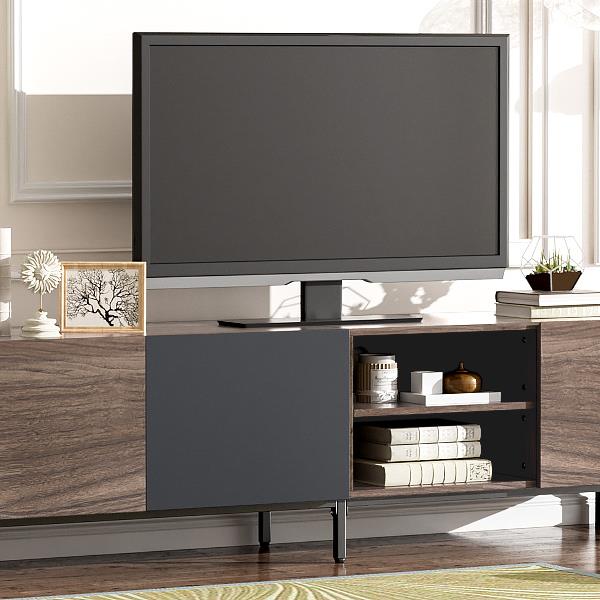 Modern TV with 3 Cabinets& Open Shelves, Color-matching Media Console Table for TVs up to 80'', Entertainment Center with Drop Down Door for Living Room, Bedroom, Home Theatre