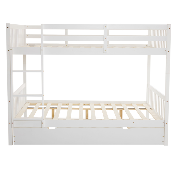 Full Size Bunk Bed with Trundle Bed, with Ladder and Safety Rails Pinewood Bunk Bed White