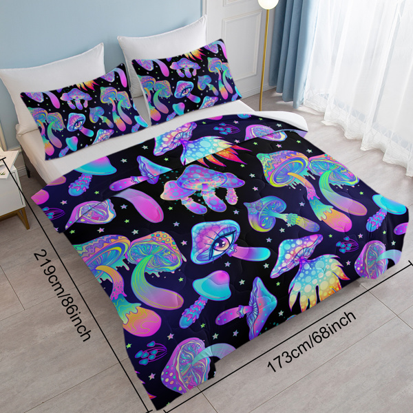 Fantasy Mushroom Duvet Cover Set Bedding Set Predatory Dinosaur Ultra Soft Comforter Cover Set Decorative 3 Piece Duvet Cover With 2 Pillow Shams Full Size