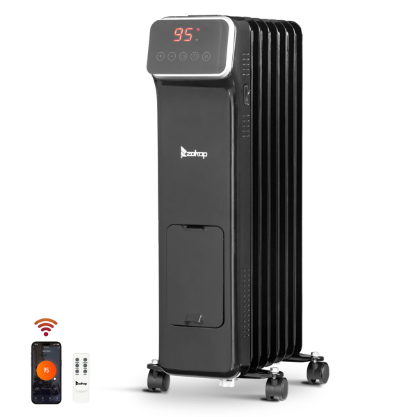 ZOKOP Smart Oil Filled Radiator Heater with WiFi, 1500W Portable Electric Space Heater with Adjustable Thermostat, Overheat and Tip-Over Protection, 24H Timer, for Indoor Bedroom Office Home, Black