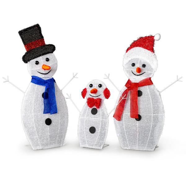 Lighted Snowman Christmas Yard Decorations, Set of 3 Pre-lit 2D Snowman Family with 80 LED White Lights and Stakes for Xmas Outdoor Holiday Indoor Decor Lighted Holiday Displays