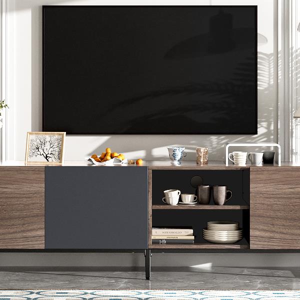 Modern TV with 3 Cabinets& Open Shelves, Color-matching Media Console Table for TVs up to 80'', Entertainment Center with Drop Down Door for Living Room, Bedroom, Home Theatre