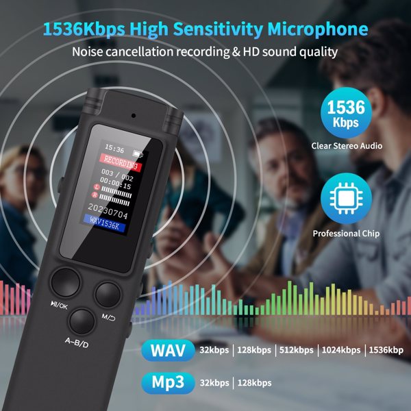 64GB Digital Voice Recorder Voice Activated Recorder for Lectures Meetings, Audio Recorder with Playback, Password, Variable Speed, Tape Recorder USB Charge, MP3 