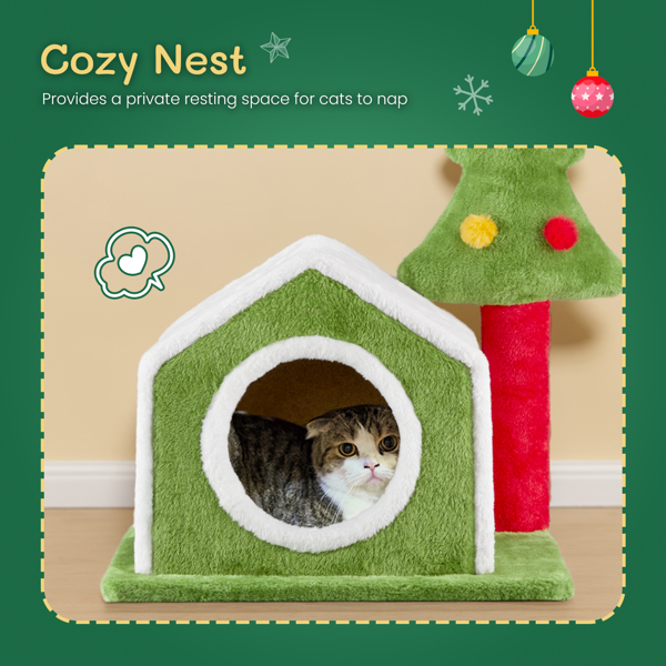 24in Christmas Cat House Cat Bed Cave, Soft Plush Christmas Nest Holiday Decor for Indoor Cats