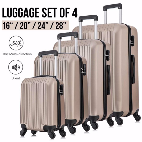 5 Piece Set Luggage Sets Suitcase ABS Hardshell Lightweight Spinner Wheels (16/20/24/28 inch) 