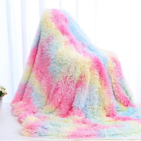 Tie Dye Soft Fluffy Rainbow Faux Fur Throw Blanket for Home 50"x63" Long Shaggy