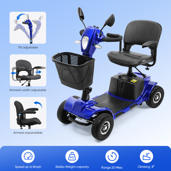 4 Wheel Mobility Scooters, Upgrade Electric Power Mobile Scooter for Seniors Adult with Lights Collapsible and Compact Duty Travel w/Basket Extended Battery