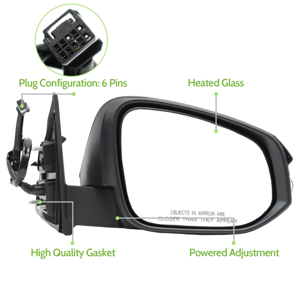 Right Side Door Mirror Fit for 2014-2018 Toyota Highlander, Power Glass Door View Mirror with Heating Function, without Blind Spot Detection,Turn Signal Right/Passenger Side（6Pins）