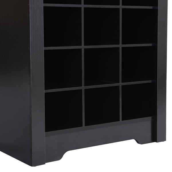 Stylish Design 30 Shoe Cubby Console, Contemporary Shoe Cabinet with Multiple Storage Capacity, Free Standing Tall Cabinet with Versatile Use for Hallway,  Bedroom, Black