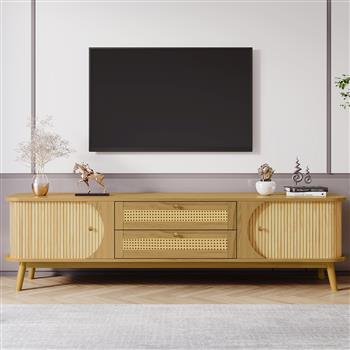 <b style=\\'color:red\\'>Rattan</b> TV Stand for TVs up to 75\\'\\', Modern Farmhouse Media Console, Entertainment Center with Solid