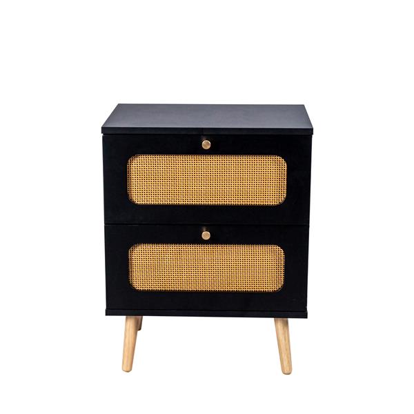 2-drawer Rattan Nightstand for Bedroom and Living Room, End Table, Side Table with 2 Hand Made Rattan Decorated Drawers