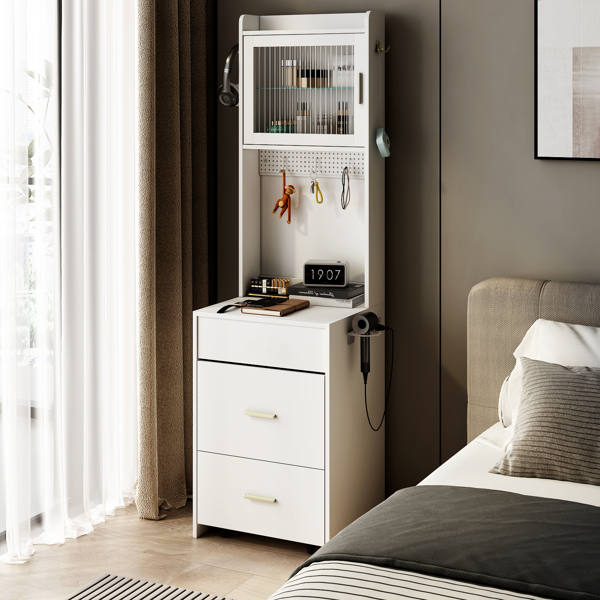 Small Vanity Desk with Mirror and LED Lights, Makeup Table with Charging Station and Storage Shelves for Small Space, Compact Mini Corner Vanity Set with Hidden Storage Stool for Bedroom, White