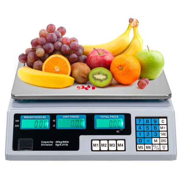 【Old code:42353336】ACS-30 40kg/5g Digital Price Computing Scale for Vegetable UK Plug Silver & White