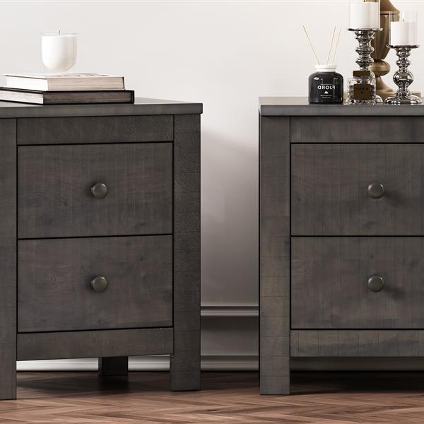 Farmhouse Wooden Nightstand Set of 2 with Retro Design, Wood Side Table with Storage Cabinet for Bedroom, Antique Gray