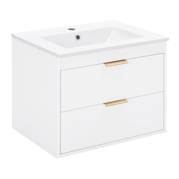 24\\" floating wall mounted bathroom vanity with white ceramic sink and drawer storage 