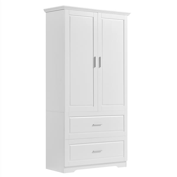 Tall Bathroom Storage Cabinet, Cabinet with Two Doors and Drawers, Adjustable Shelf, MDF Board, White