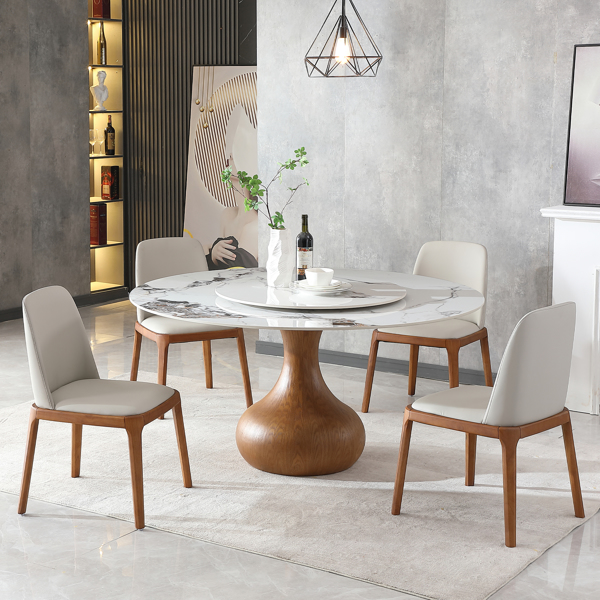 5pcs Modern Marble Dining Table, 59" Round Sintered Stone Table for Dining Room, Kitchen, Dinette, Compact Space With Lazy Susan(1table+4 chairs) -LTL item