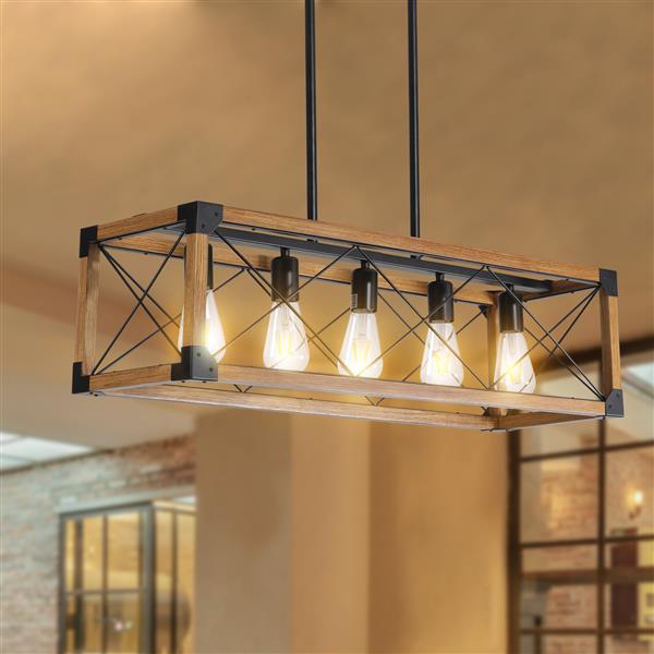 5-Light Retro Farmhouse Chandelier For Kitchen, Living room, Dining room Walnut(No Bulbs)